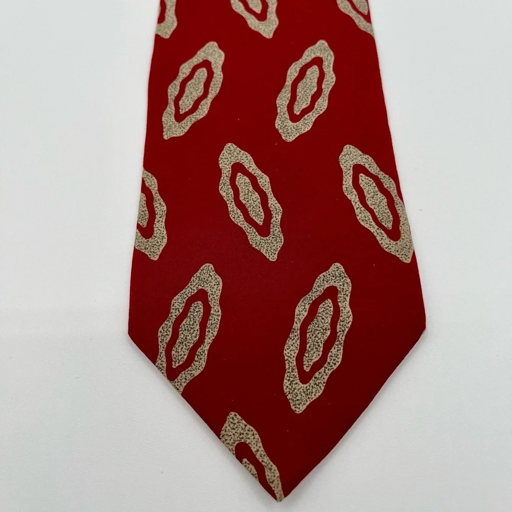 Valentino Vintage Italian Silk Tie Necktie Red/Black Geometric Pattern